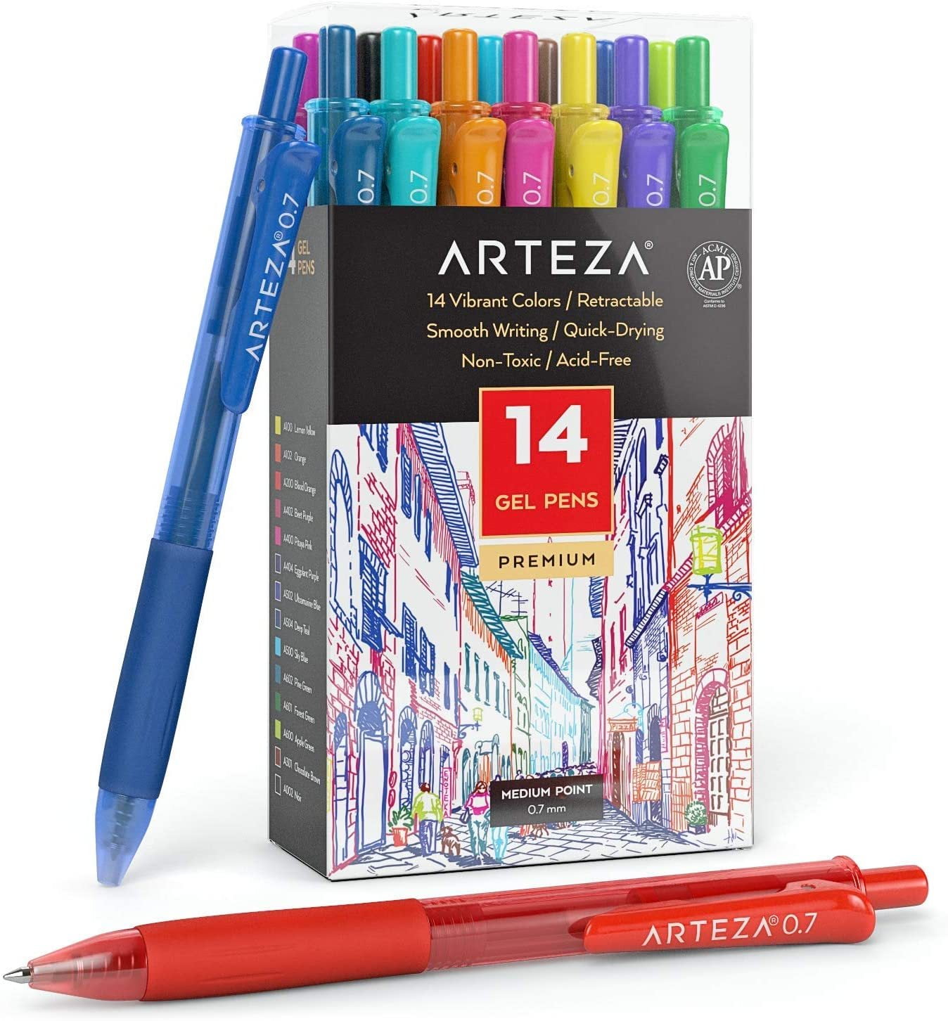 Arteza Gel Pen Set, White, 0.6mm, 0.8mm, and 1.00 mm Nibs - Doodle, Draw, Journal -12 Pack