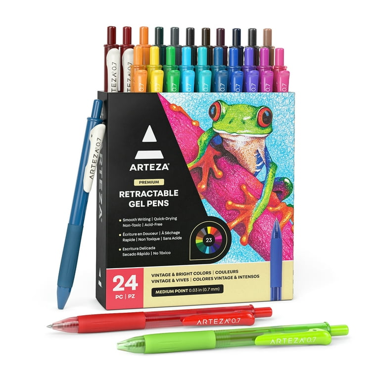 Arteza Retractable Gel Ink Pens, Vintage & Bright Colors - Set of 24