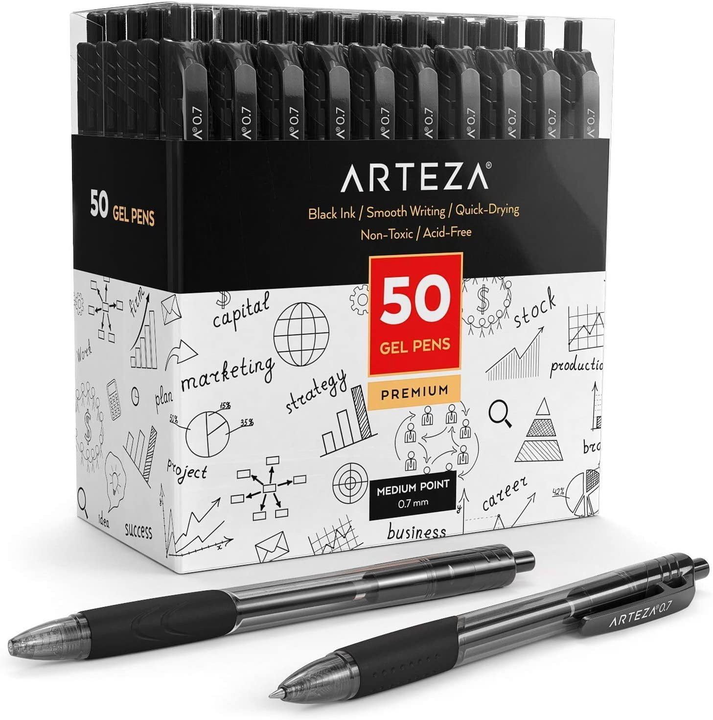  Jinja Brands 12 PCS Retractable Gel Pens Set with Black Ink - Best  Pens for Smooth Writing & Comfortable Grip - Cute Pens for Journaling -  Great for School, Office, or