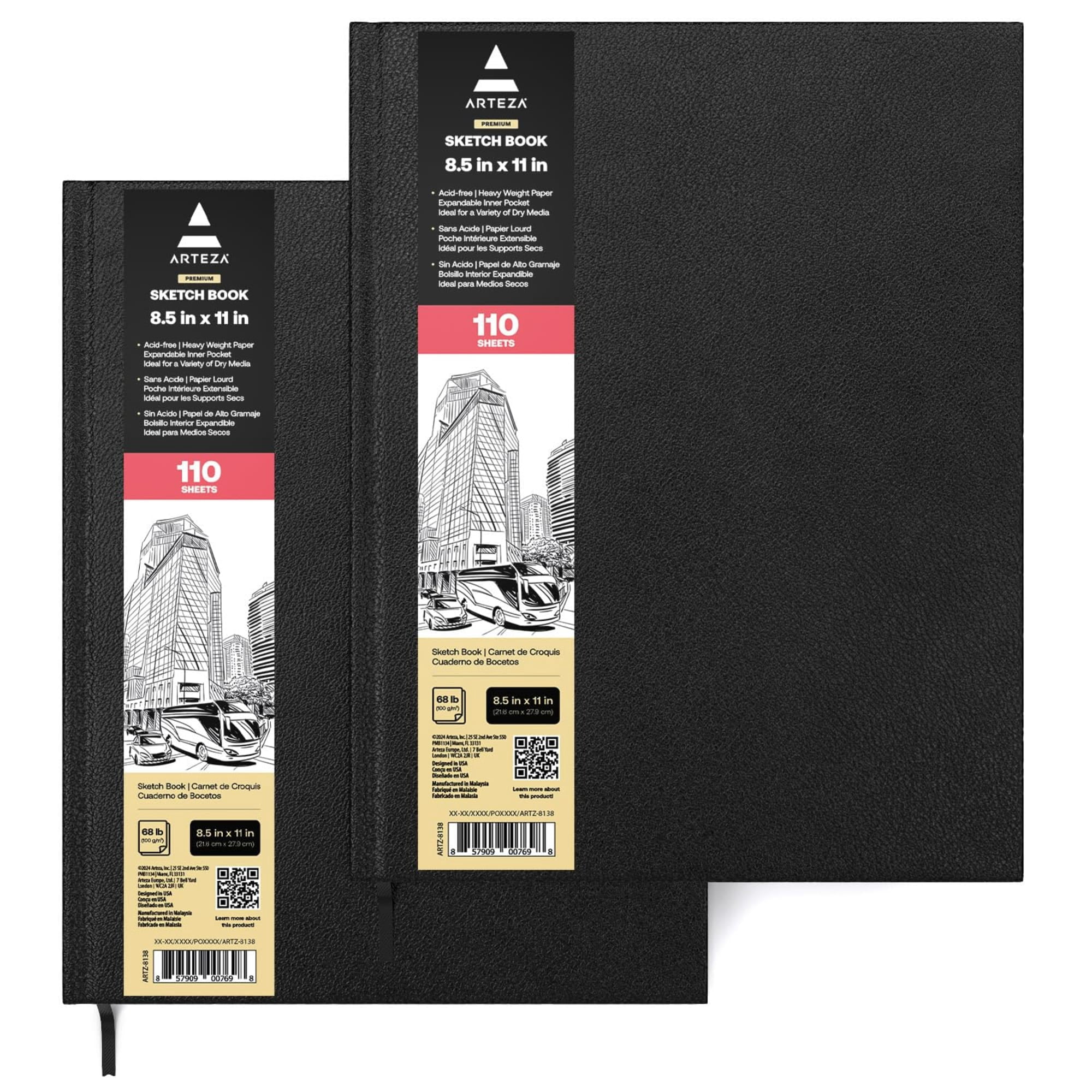 Arteza 8.5" x 11" Hardcover Sketchbook, 110 Pages, Set of 2