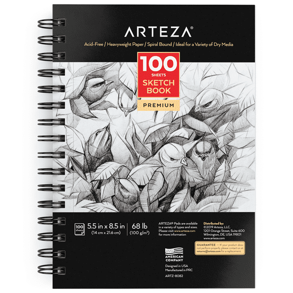 Arteza Sketchbook Pad, 5.5x8.5", 100 Sheets of Drawing Paper