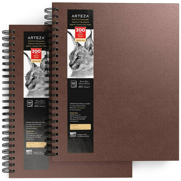 Arteza Sketch Book 2-Pack, 9x12 Inch, Gray Sketch Pads, 200 Sheets Total,  100 Sheets Each Drawing Book, 68lb, 100 GSM, Spiral-Bound Hardcover Drawing