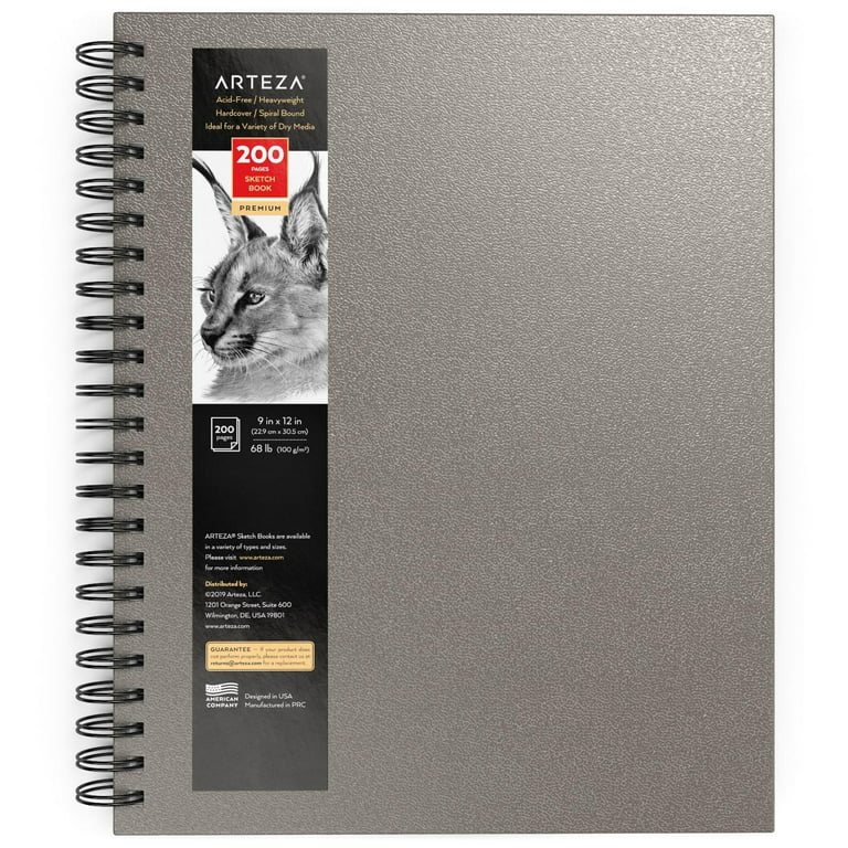 Arteza 9x12 Sketch Book, Pack of 2, 200 Sheets (68 lb/100gsm), Spiral Bound Artist Sketch Pad, 100