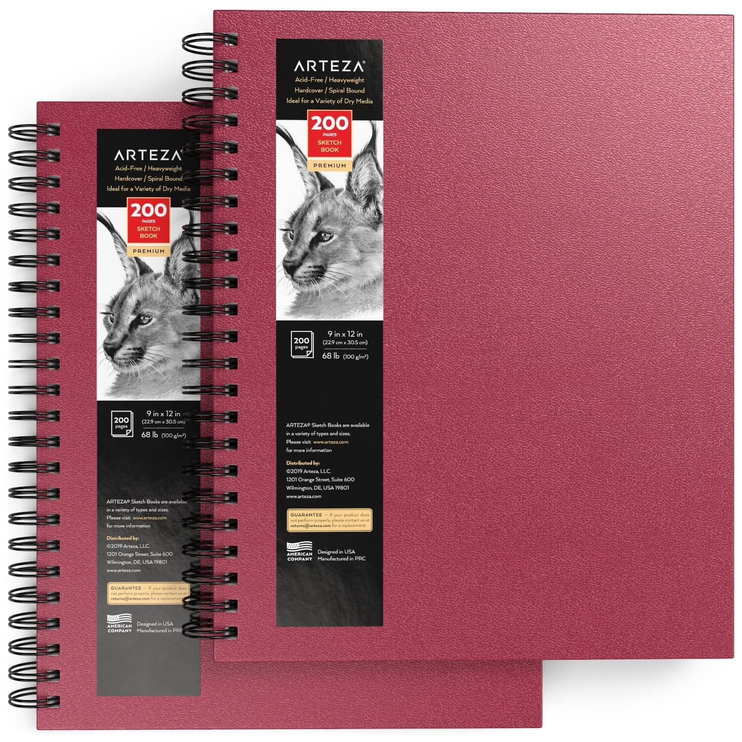 Arteza Sketchbook, Spiral-Bound Hardcover, Pink, 9x12, 200 Pages of  Drawing Paper Each - 2 Pack 