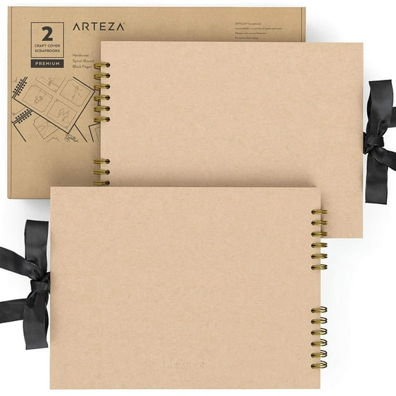 Arteza Spiral-Bound Scrapbook, 8.5"x11", 40 Black Sheets - 2 Pack