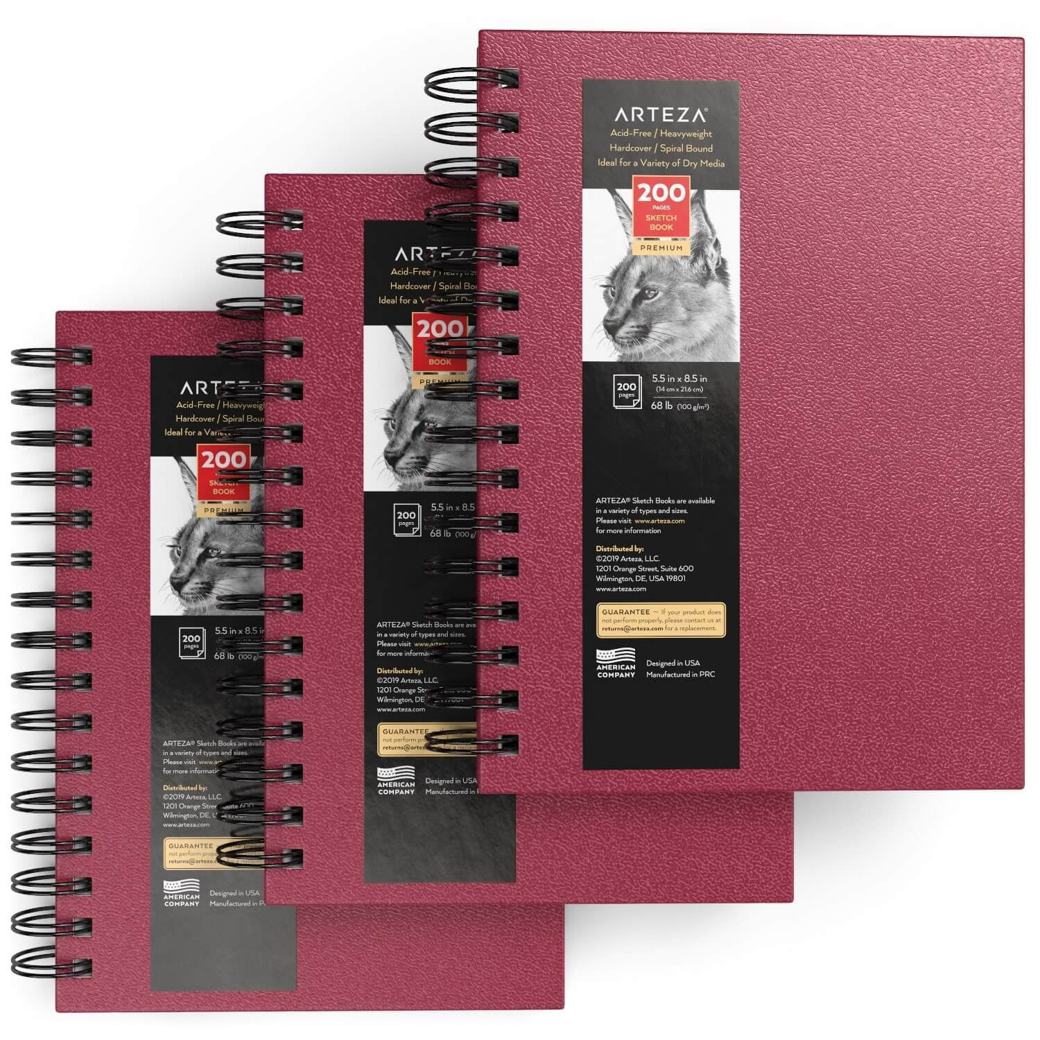 Arteza Spiral Sketchbook, Pink Hardcover, 5.5x8.5, 100 sheets of Drawing  Paper - 3 Pack 