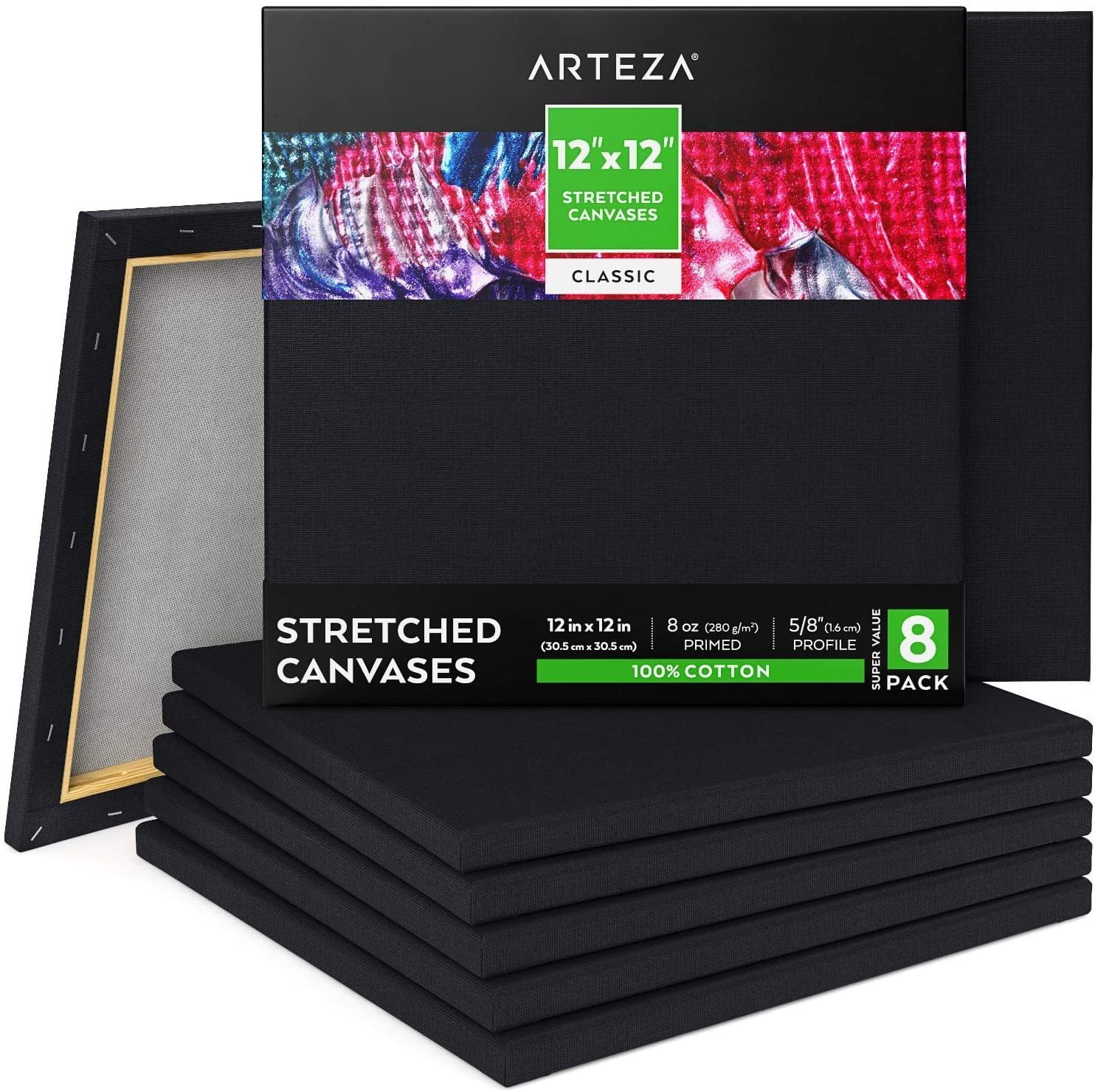  Arteza Paint Canvases for Painting, 12 Pack, 6 Inch