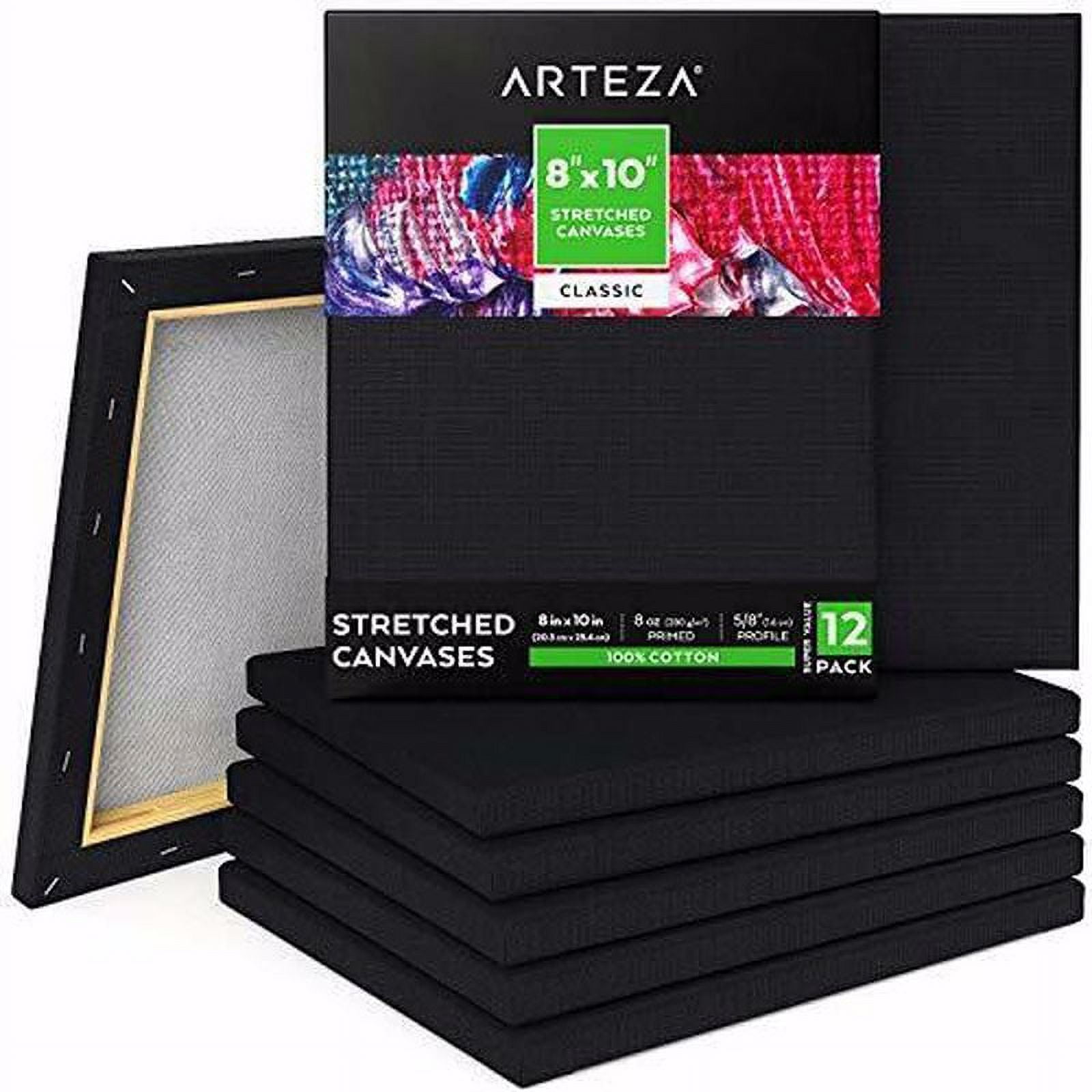 Arteza Stretched Canvas, Pack of 8, 10 x 10 Inches, Square Blank Canvases,  100% Cotton, 8 oz Gesso-Primed, Art Supplies for Acrylic Pouring and Oil  Painting