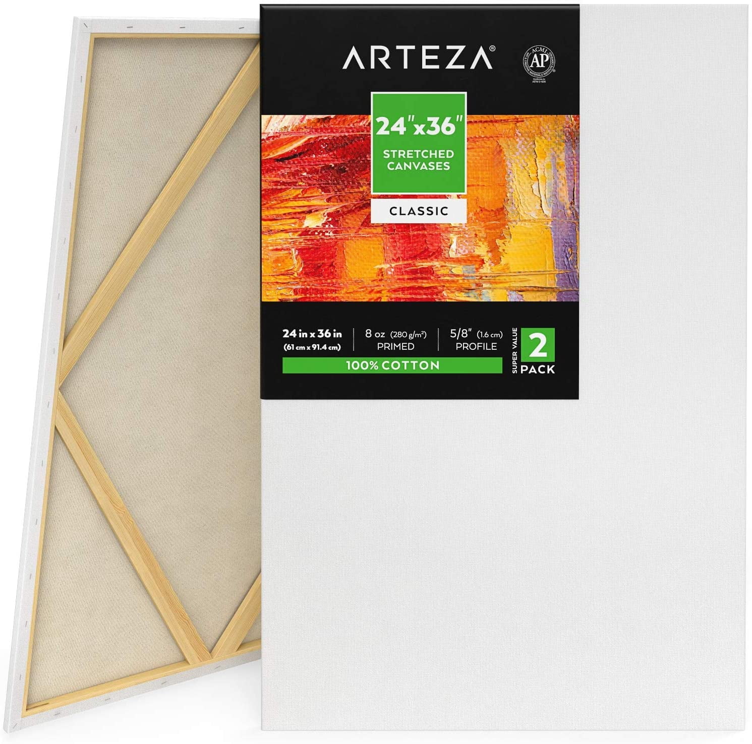 24 x 36 inch Stretched Canvas 12-Ounce Triple Primed, 3-Pack - Professional  Artist Quality White Blank 3/4 Profile, 100% Cotton, Heavy-Weight Gesso