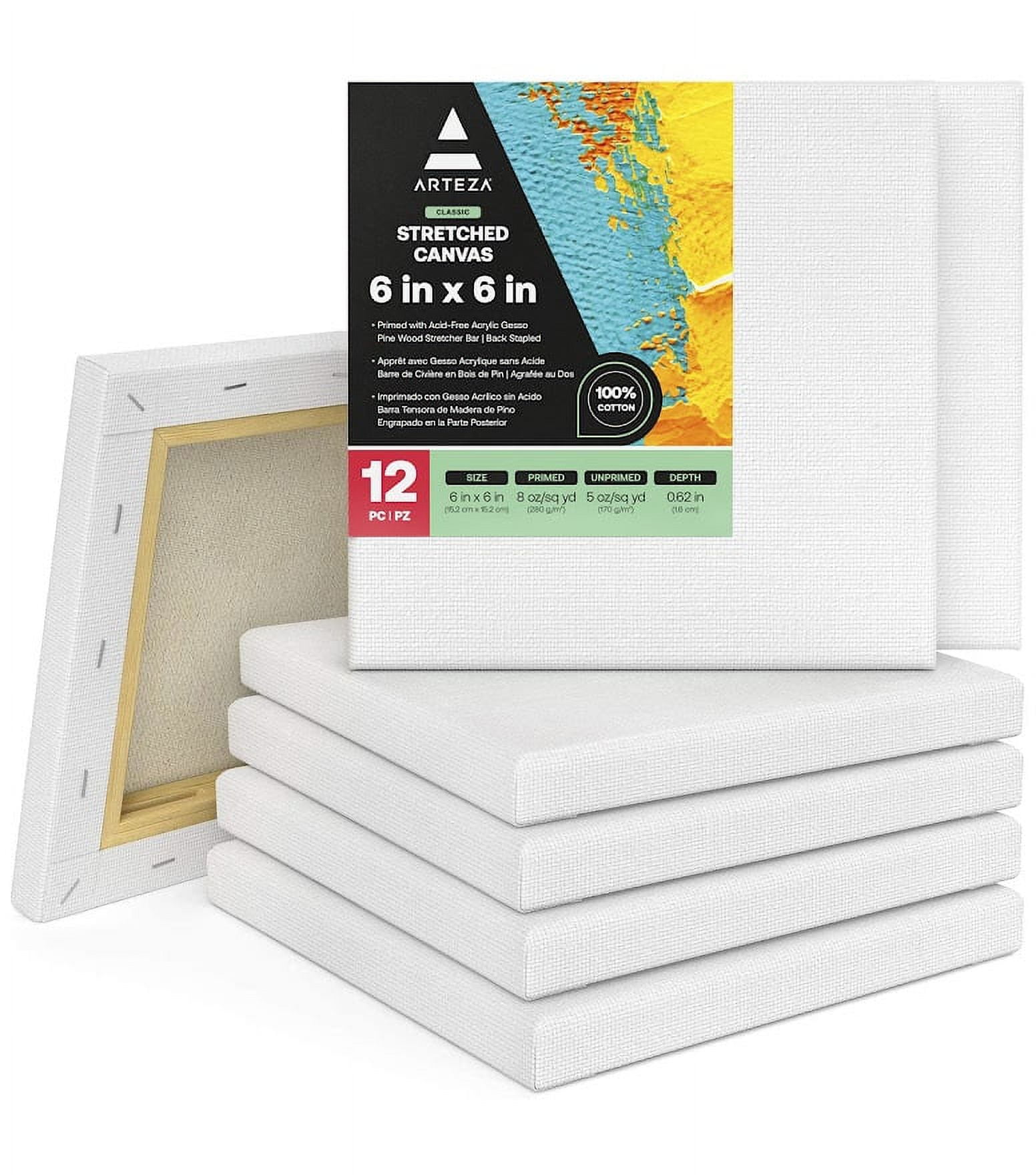 Arteza Stretched Canvas, Classic, White, 18x24, Large Blank Canvas Boards  for Painting - 4 Pack 