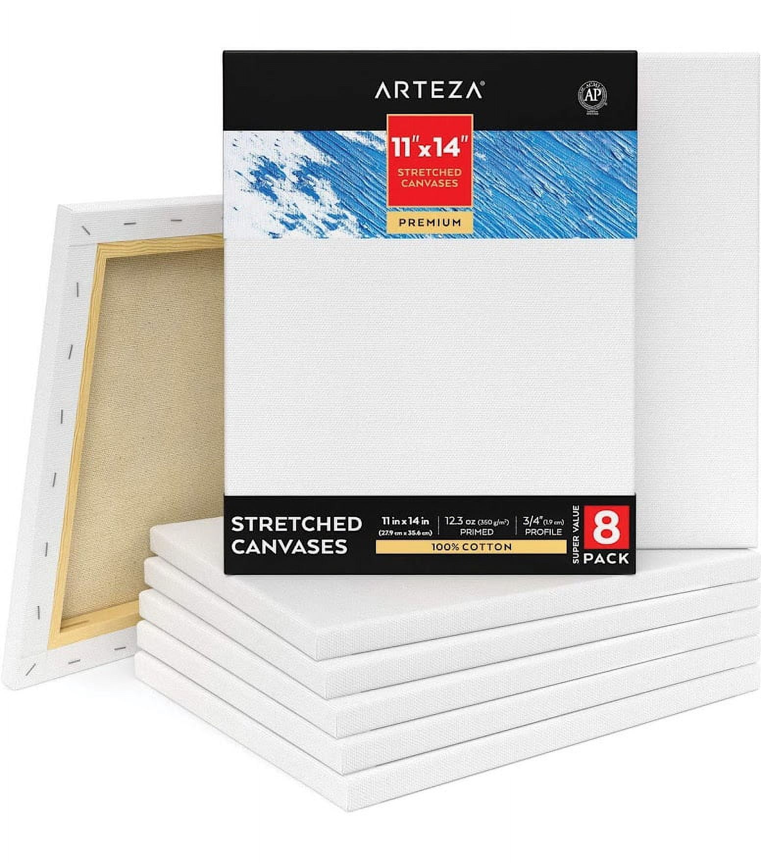 Arteza Stretched Canvas, Premium, White, 11x14, Blank Canvas Boards for  Painting - 8 Pack 