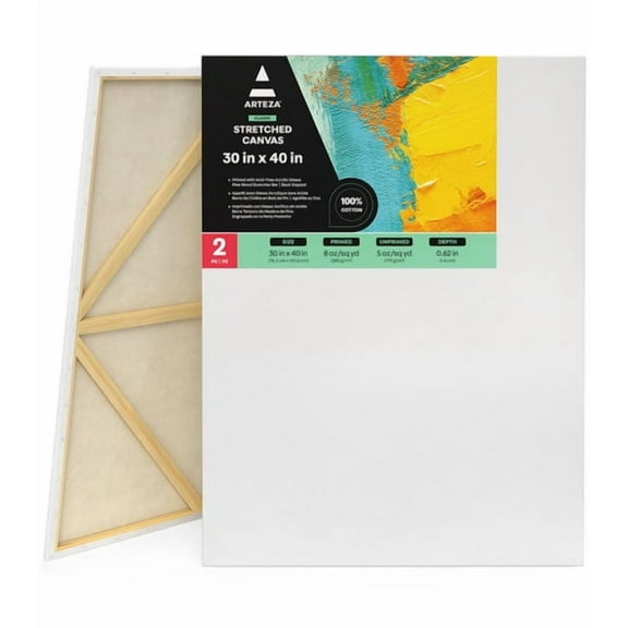 Arteza Stretched Canvas Value Pack, 30" x 40", Blank Canvas Boards for Painting - 2 Pack