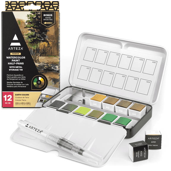 Arteza Watercolor Half Pan Set, Nature Tones