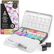 Arteza Watercolor Paint, Matte Finish, Multicolor, Set of 12, Half Pans