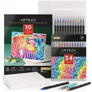Arteza Watercolor Painting Art Set, Real Brush Pens 24 and Foldable Canvas Paper Bundle, DIY Kit Art Supplies for Kids and Adults