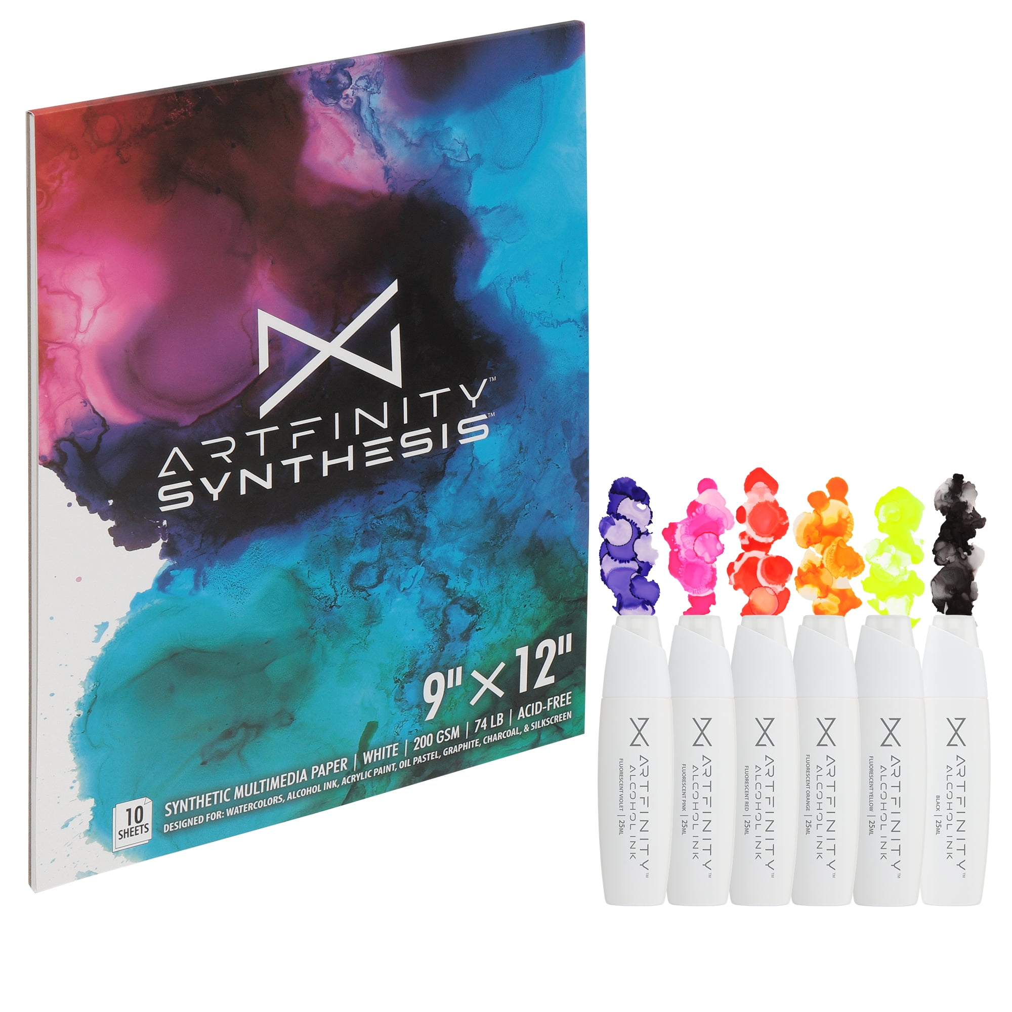Artfinity Alcohol Ink Fluorescent Set, 7 Pieces 10 Sheets 9x12