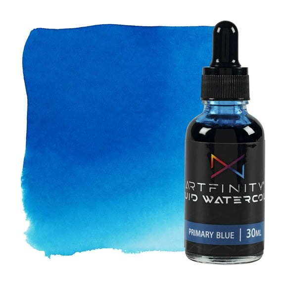Artfinity Liquid Watercolor Paint 30 ml Bottle, Primary Blue - Vibrant Dye-Based Liquid Watercolor w/ Glass Pipette, Fast-Drying, Fine Art Paint for Calligraphy, Airbrushing & Traditional Art