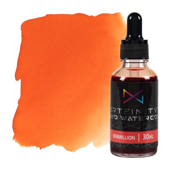 Artfinity Liquid Watercolor Paint 30 ml Bottle, Vermillion - Vibrant Dye-Based Liquid Watercolor w/ Glass Pipette, Fast-Drying, Fine Art Paint for Calligraphy, Airbrushing & Traditional Art