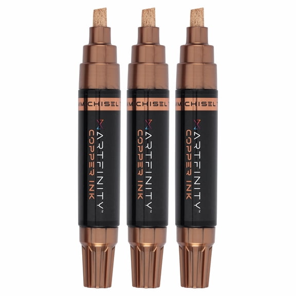 Artfinity Rich Metallic Markers - Professional Metallic Markers for Artists, Drawing, CAlligraphy, & More! - [Copper - 8.5mm Chisel Nib - 3 Pack]