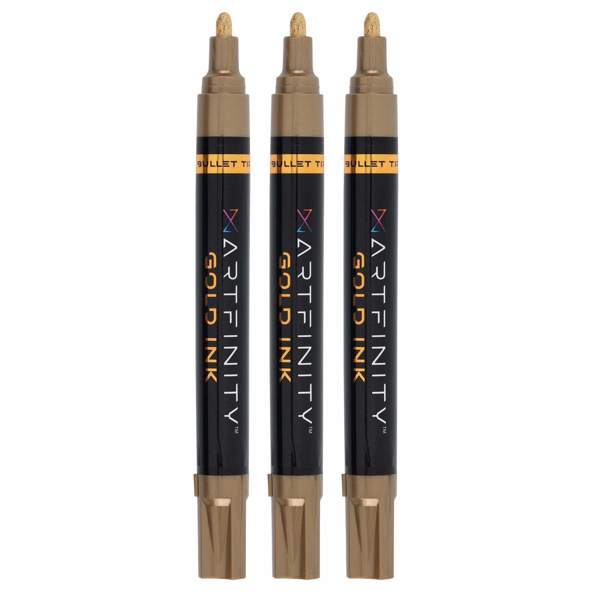 Artfinity Rich Metallic Markers - Professional Metallic Markers for Artists, Drawing, CAlligraphy, & More! - [Gold - 3mm Bullet Nib - 3 Pack]
