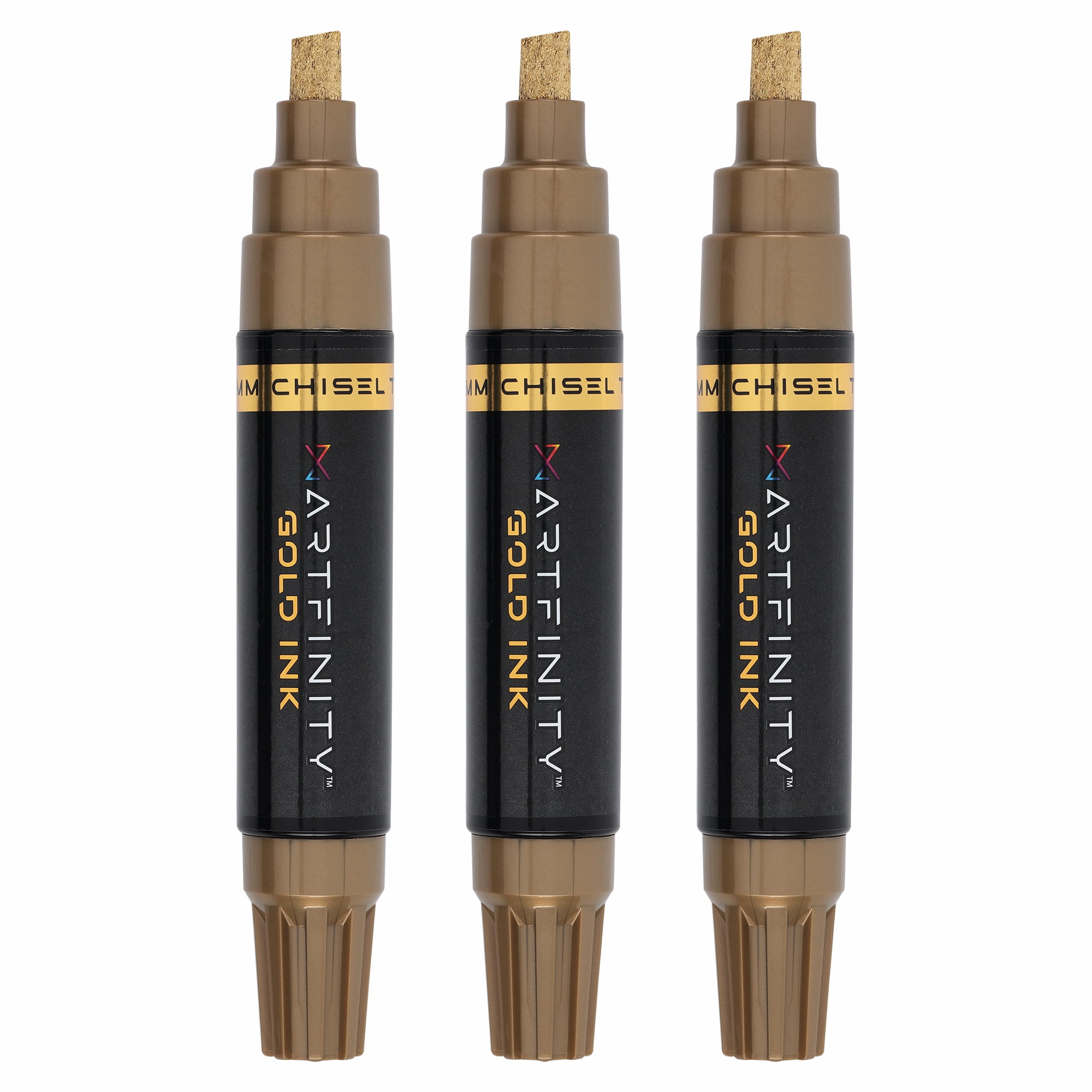 Artfinity Rich Metallic Markers - Professional Metallic Markers for Artists, Drawing, CAlligraphy, & More! - [Gold - 8.5mm Chisel Nib - 3 Pack]
