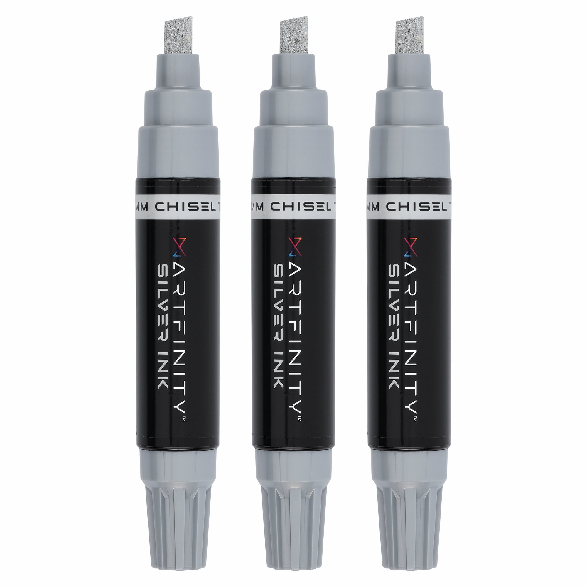 Artfinity Rich Metallic Markers - Professional Metallic Markers for Artists, Drawing, CAlligraphy, & More! - [Silver - 8.5mm Chisel Nib - 3 Pack]