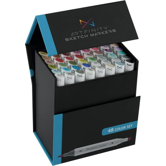 Artfinity Sketch Marker Best Test Value Set of 48 - Vibrant, Professional, Dye-Based Alcohol Markers for Artists, Drawing, Students, Travel, & More!