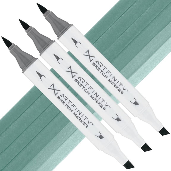 Artfinity Sketch Marker Sets - Set of 3 - Celadon Green BG6-4, Vibrant, Professional, Dye-Based Alcohol Markers for Artists, Drawing, Travel, & More