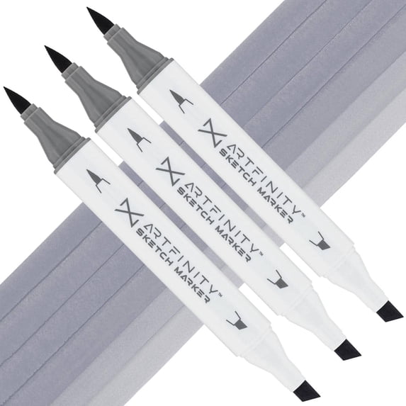 Artfinity Sketch Marker Sets - Set of 3 - Pewter BV9-3, Vibrant, Professional, Dye-Based Alcohol Markers for Artists, Drawing, Travel, & More