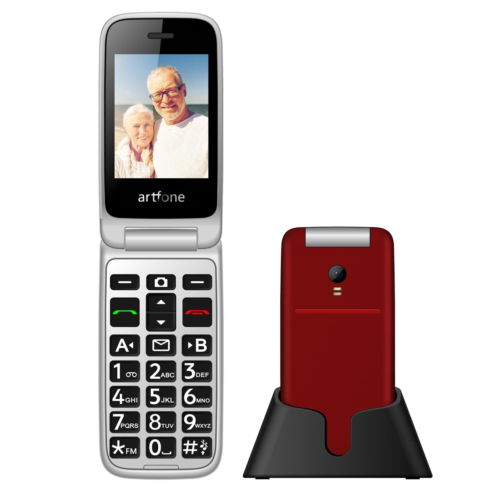 artfone G3, Flip Phone Unlocked for Seniors, 4G LTE Basic Phone, Seniors Flip Phone with Big Buttons, SOS Button, Speed Dial, Bluetooth, FM Radio, Charging Dock, Talking Clock, Dumb Phone, Red