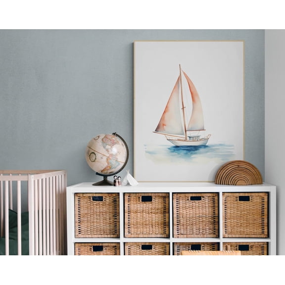 Artful Sailboat, Coastal, Ocean Themed Nursery, Coastal Nursery, Beach Dude, Surf Room, Surf Nursery Decor, Nautical Print Set Wall Art, Modern Wall Decor, 12x18 UNFRAMED
