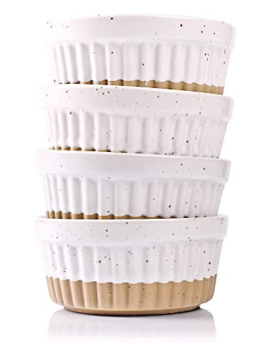 Arthausen 8 oz Ramekins for Baking, Set of 4 Piece Bakeware Set - Stackable White Modern Farmhouse Ceramic Stoneware Baking Steaming Microwave & Instapot Safe