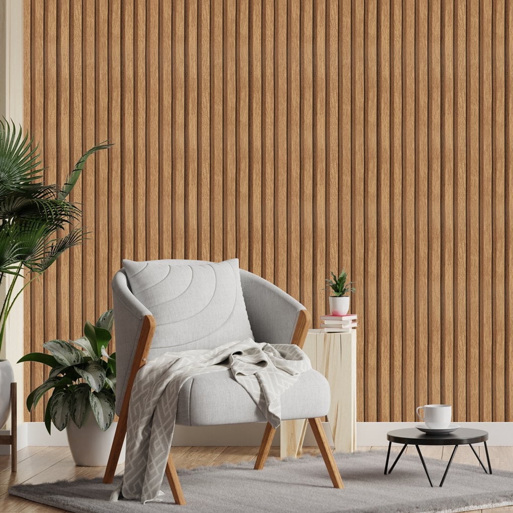 Arthome 17''x393'' Wood Slat Wallpaper ,Peel and Stick Self Adhesive Wood Wallpaper PVC Vinyl Decorative Removable Wallpaper Waterproof Faux Wood Grating Stripe Contact Paper for Living Room Bedroom