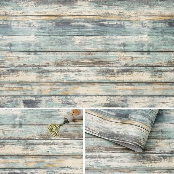 Arthome Blue Rustic Wood Paper 17''x393'' Self-Adhesive Removable Wood Peel and Stick Wallpaper Vinyl Decorative Wood Plank Film Vintage Wall Covering for Furniture Easy to Clean Wooden Grain Paper