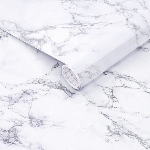 Arthome Marble Paper,11.8x100 inch Self Adhesive Wallpaper Waterproof Gloss PVC Vinyl, Oil Proof,White/Gray Granite Paper,Marble Vinyl Paper for Furniture Cover Surface,Countertop,Kitchen,Shelf Liner