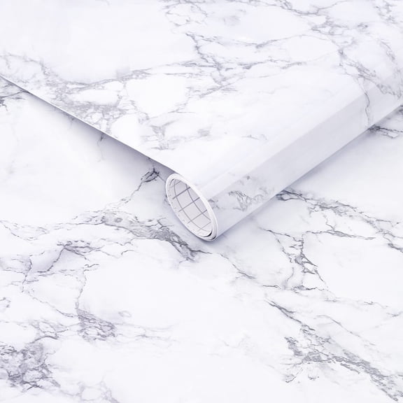 Arthome Marble Paper,17"x240" inch Self Adhesive Wallpaper Waterproof Gloss PVC Vinyl, Oil Proof,White/Gray Granite Paper,Marble Vinyl Paper for Furniture Cover Surface,Countertop,Kitchen,Shelf Liner