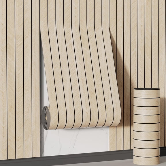 Arthome Peel and Stick Slat Wall Panels 15.7 "x400,Self-Adhesive PVC Wood Grain Wallpaper Panel,3D Thick Faux Soundproof Backsplash Accent Wall Tile for Walls & Furniture (Beige- Coverage 43.6 Sq.ft)