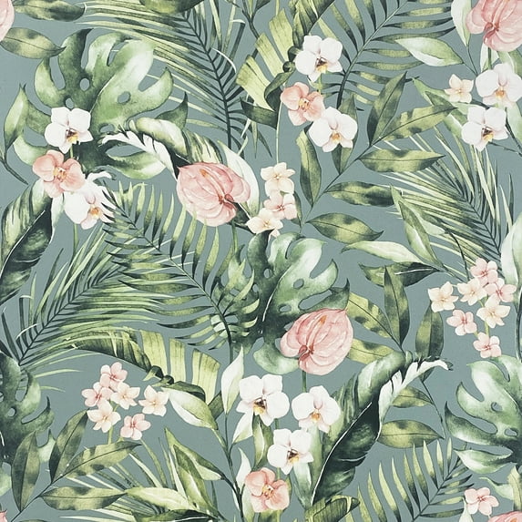 Arthouse Harrietta Sea Green Tropical Floral Wallpaper