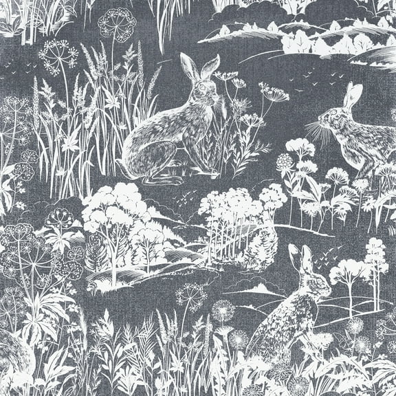 Arthouse Hattie Navy Meadow Hare Wallpaper
