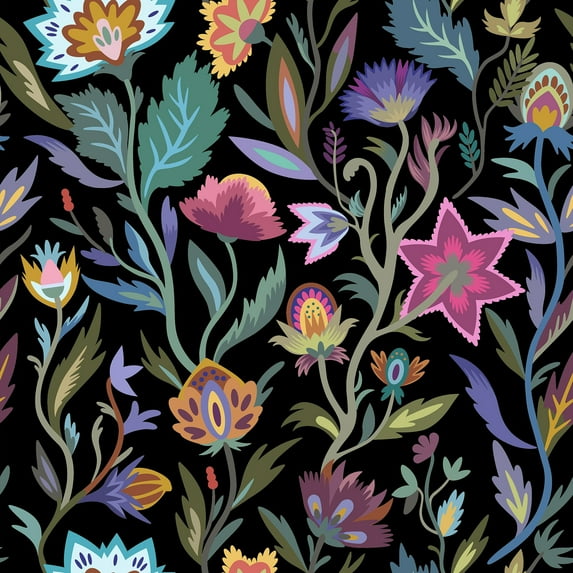Arthouse Mallory Black Vivid Floral Wallpaper