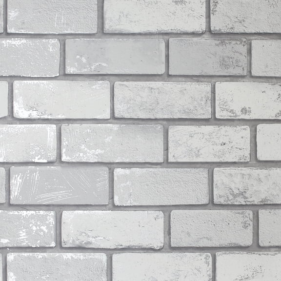 Arthouse Metallic Brick Unpasted Wallpaper White