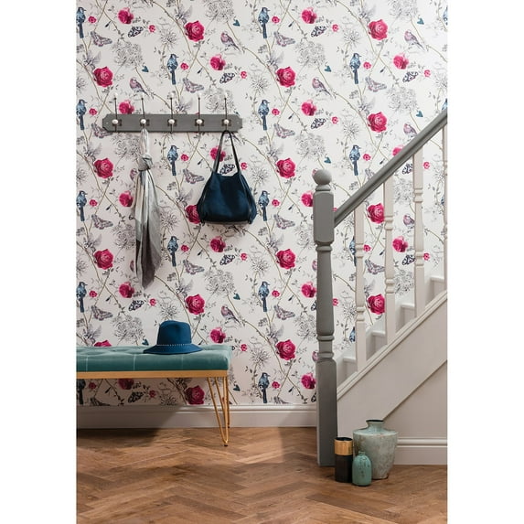 Arthouse Pardise Garden Floral Unpasted Wallpaper White