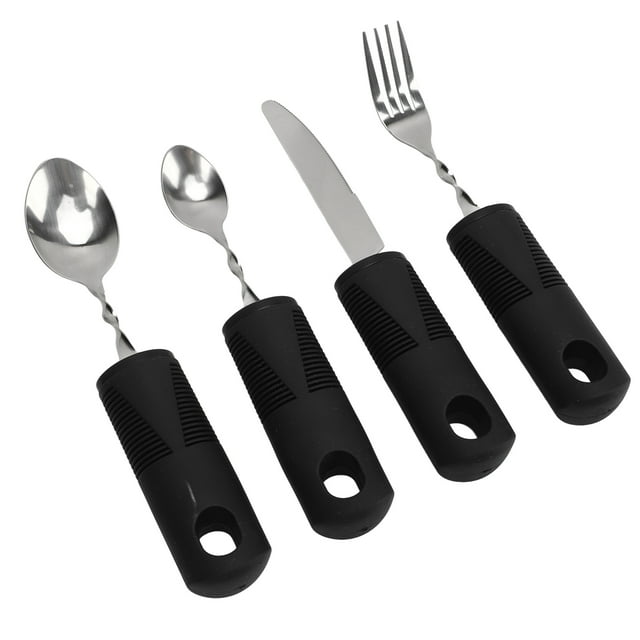 Arthritic Hands Adaptive Utensil, Ergonomic Design Black Handle Weighted Silverware For Home