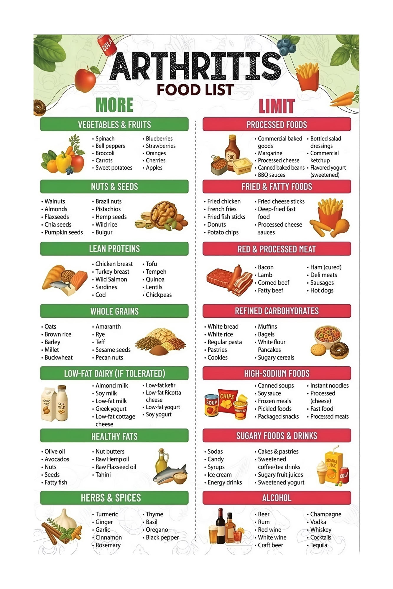 Arthritis Diet Guide Poster: Foods to Eat and Avoid for Inflammation Relief - Walmart.com