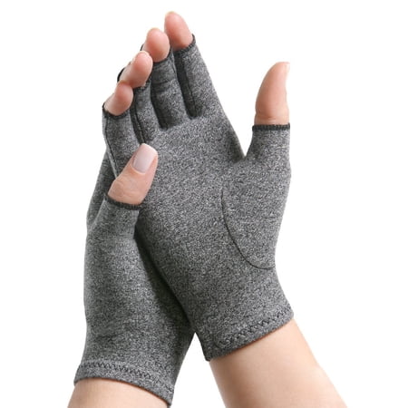 Arthritis Glove IMAKÂ® Compression Open Finger Medium Over-the-Wrist Hand Specific Pair LycraÂ® / Cotton