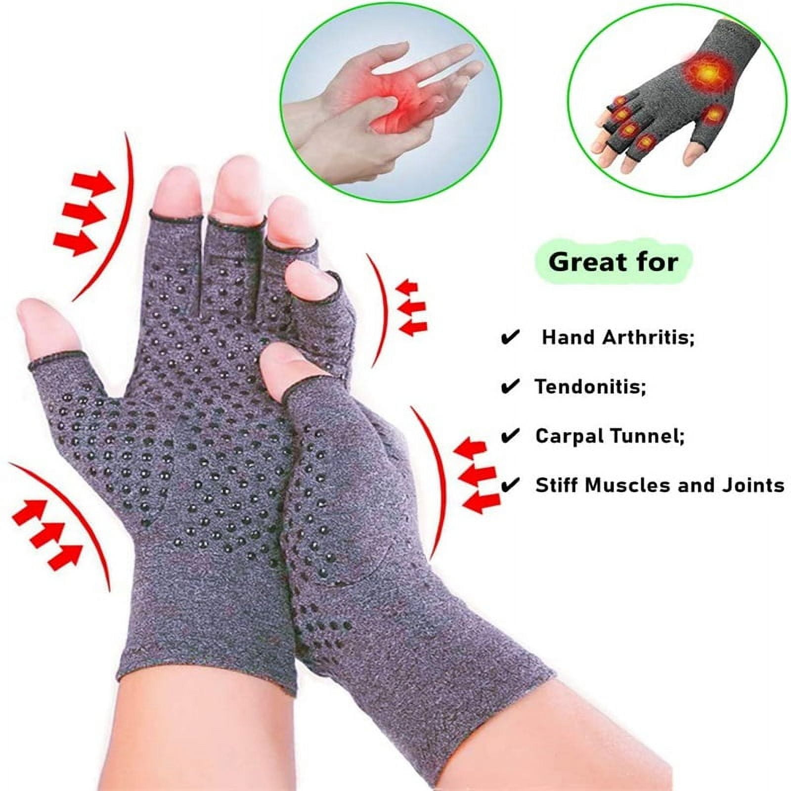 LYRX Arthritis Compression Gloves - Full Finger Copper-Infused Pain Relief For Arthritis, Carpal Tunnel & Raynaud's (Grey, Large)