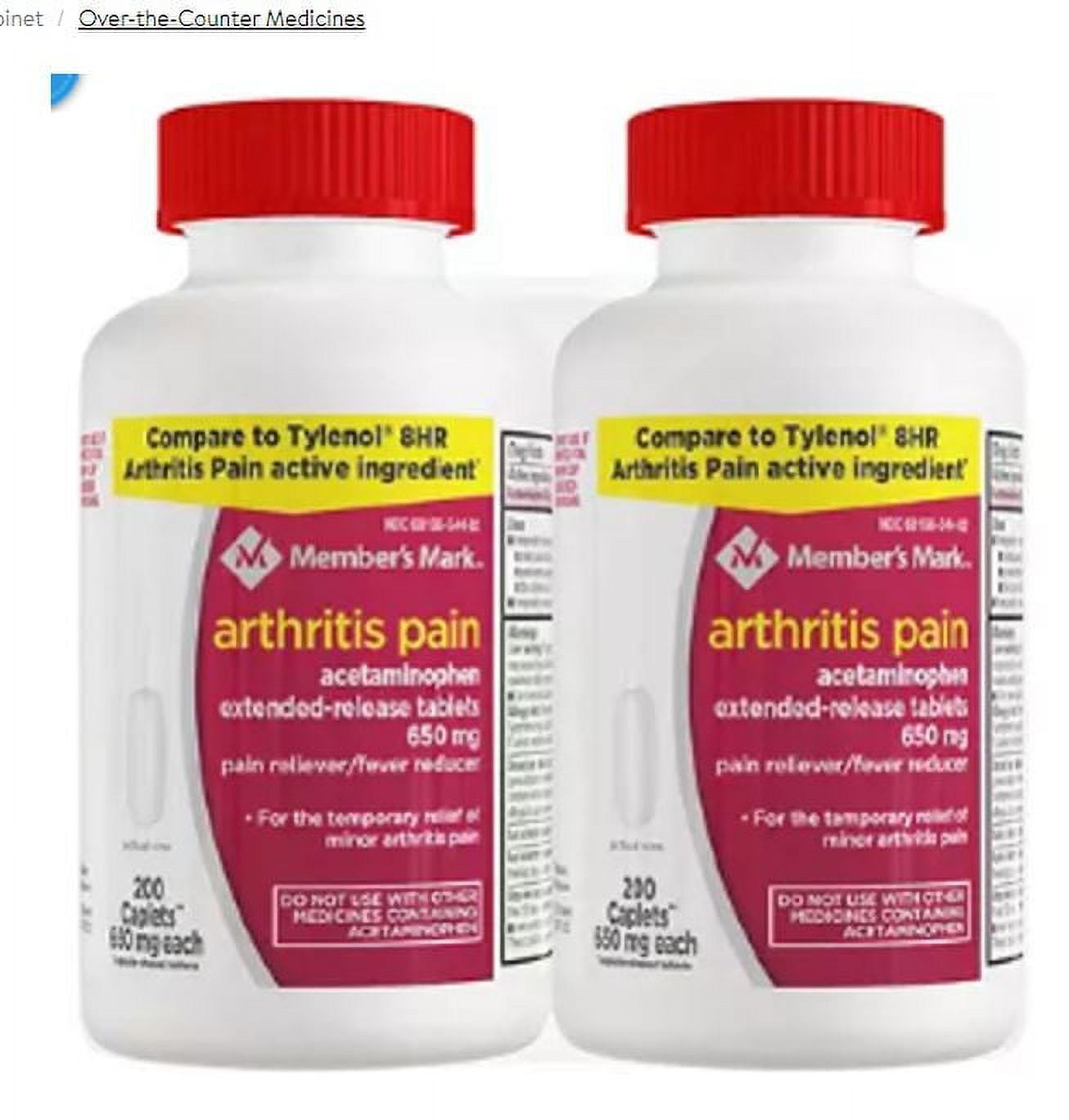 M&M Arthritis Pain Reliever, Acetaminophen 650mg Tablets, AspirinFree