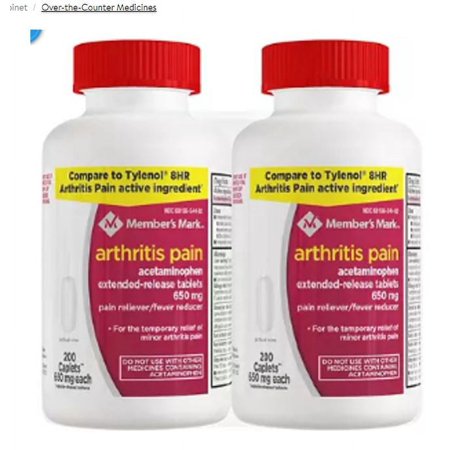 Arthritis Pain, Acetaminophen Tablets, 650 mg MM (200 ct., 2 pk.) By M&M