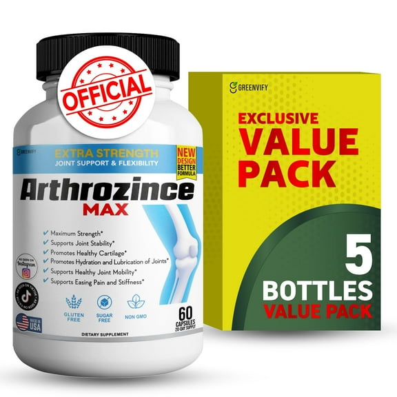 Arthrozince Max Extra Strength Joint Support Capsules, Glucosamine, Chondroitin, MSM, Boswellia & Turmeric, 300 Ct