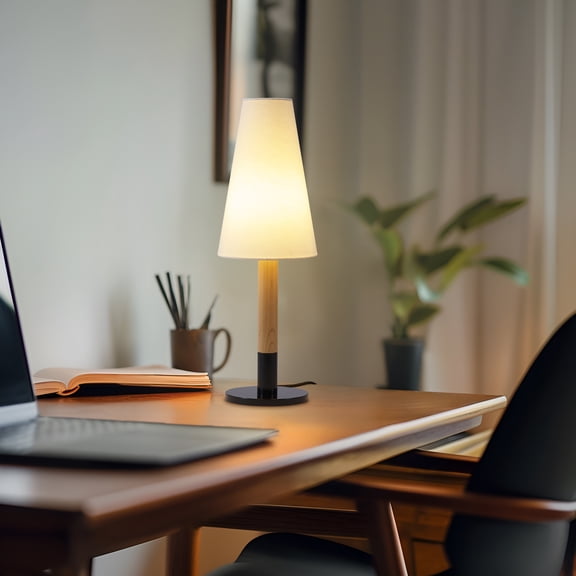 Arthur 19" Modern LED Table Lamp with White Fabric Cone Shade and Two-Toned Base